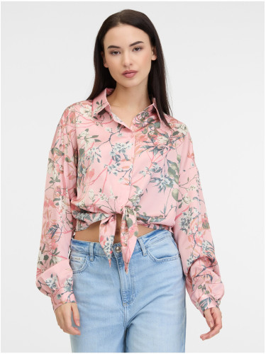 Pink Women's Floral Satin Shirt Guess Bowed - Women