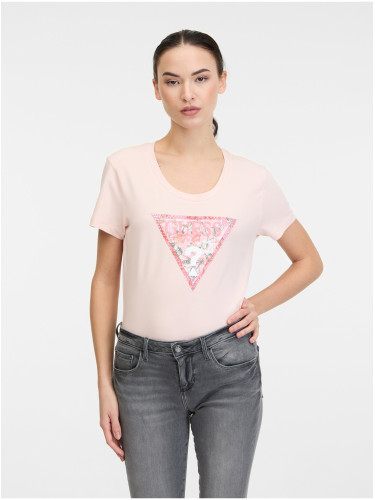 Light pink women's T-shirt Guess Satin