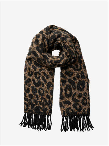Black-brown women's scarf with animal pattern Pieces Pyron