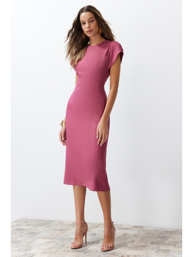 Trendyol Dusty Rose Bodycon Low Sleeve Crew Neck Midi Pencil Skirt Woven Dress
