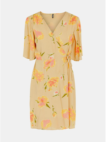 Yellow Floral Tie Wrap Dress Pieces Tianna - Women