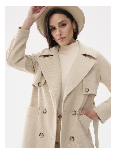 Beige double-breasted coat with Blue Shadow belt