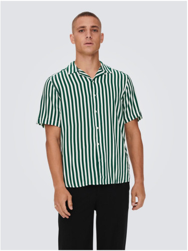 White and Green Men's Striped Short Sleeve Shirt ONLY & SONS Wayne