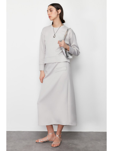 Trendyol Gray Diver/Scuba Plain Knitted Sweat-Skirt Set