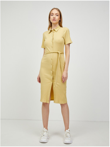 Mustard Shirt Midi Dress with Tiana Ties - Women
