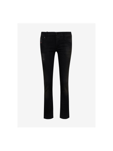 Dark Grey Women's Cropped Bootcut Jeans with Ripped Diesel Effect