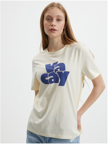 Cream T-shirt with print Pieces Tamaris - Women
