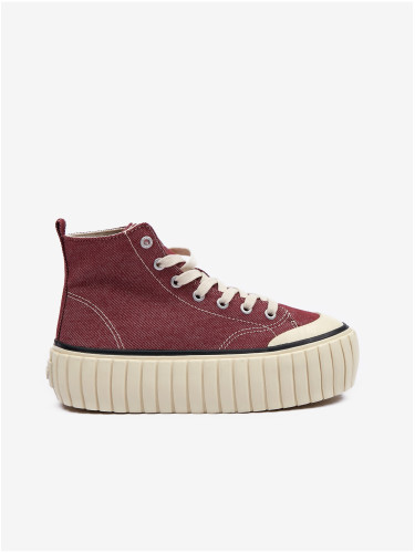 Burgundy women's ankle sneakers on Diesel Hanami platform - Women's