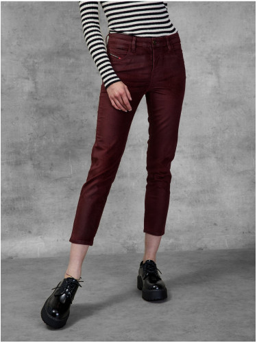 Burgundy Women's Cropped Slim Fit Diesel Jeans