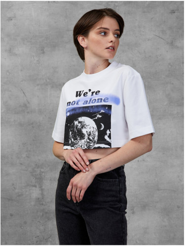 White women's cropped T-shirt with Diesel print