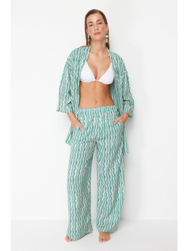 Trendyol Green Abstract Patterned Woven Kimono-Pants Suit