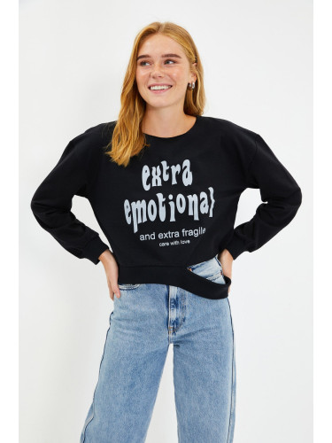 Trendyol Black Printed Basic Knitted Thin Sweatshirt