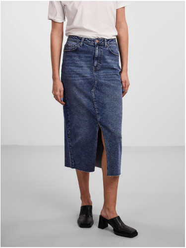 Navy Blue Women's Denim Midi Skirt Pieces Jessie - Women's