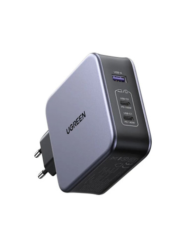 Зарядно устройство Ugreen 90549, от контакт към 1x USB-A(ж)/2x USB-C(ж), 12V/1.5A, сиво, 140W