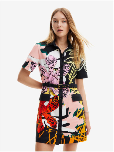 Pink and Black Women's Patterned Shirt Dress Desigual x M. Christian Lacroix Almeria