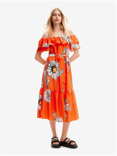 Women's orange floral midi dress Desigual Georgeo