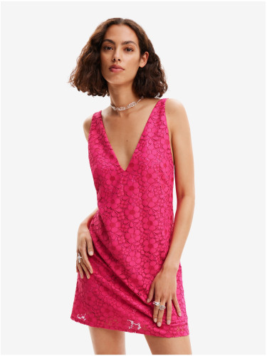 Women's Dark Pink Lace Dress Desigual Lace