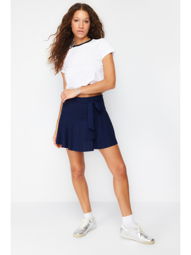 Trendyol Navy Blue High Waist Mini Knitted Shorts Skirt