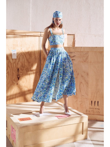 Koton Floral Midi Skirt with Pockets