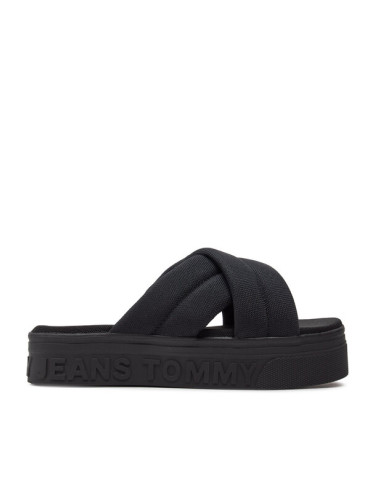 Tommy Jeans Чехли Tjw Lettering Flatform Sandal EN0EN02465 Черен