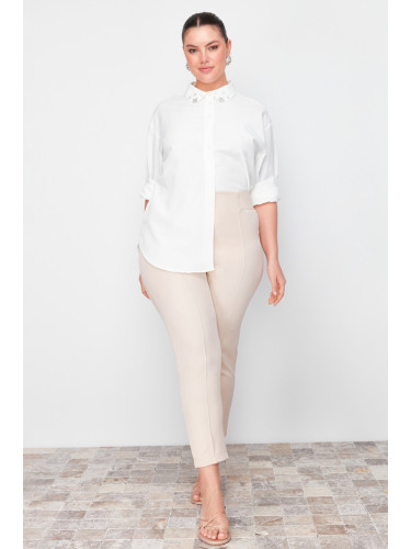 Trendyol Curve Beige Woven Elastic Waist Fabric Trousers