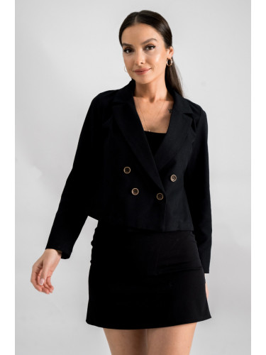 armonika Women's Black Double Breasted Collar Gabardine Crop Jacket