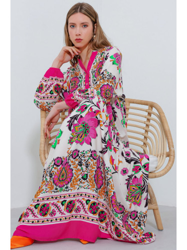 Bigdart Women's Fuchsia Cream Patterned Viscose Dress 2423