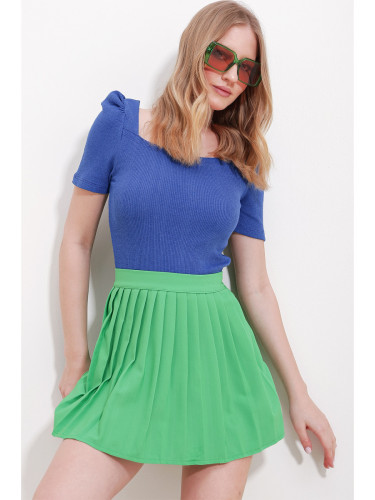 Trend Alaçatı Stili Women's Blue Square Neck Princess Sleeve Regular Fit Blouse