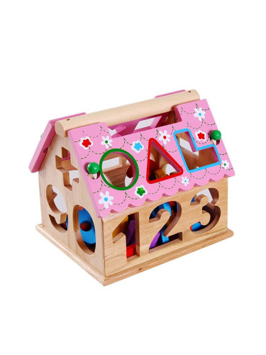 Дървена къщичка-образователен сортер с числа