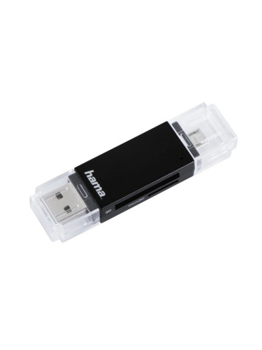 Четец за карти HAMA 181056, USB-A/Micro-B 2.0, SD/SDHC/SDXC/MicroSDHC/microSDXC, черен