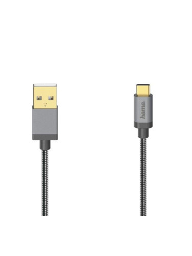 Кабел Hama 200502, от USB A(м) към USB C(м), 0.75m, черен