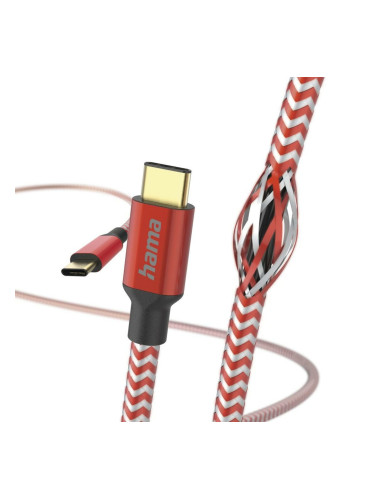 Кабел HAMA Reflective 201560, от USB-C(м) към USB-C(м), 1.5m, червен, екраниран, червен