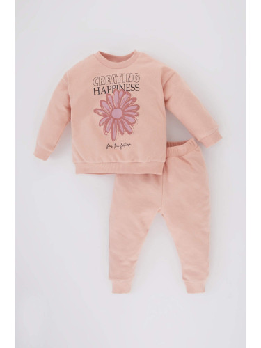 DEFACTO Baby Girl Floral Sweatshirt Sweatpants 2 Piece Set