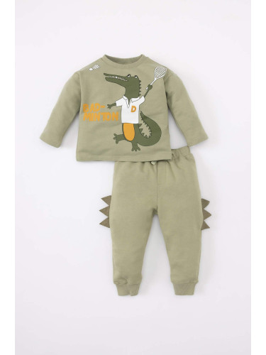 DEFACTO Baby Boy Dinosaur Printed Sweatshirt Sweatpants 2 Piece Set