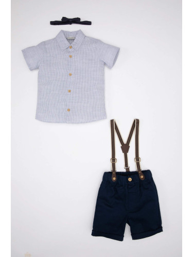 DEFACTO Baby Boy Striped Shirt Shorts Bow Tie 2 Piece Set