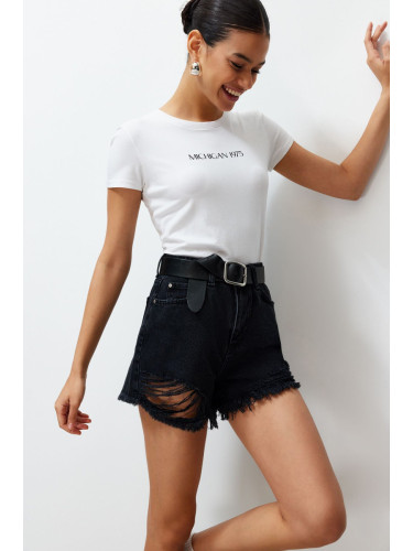 Trendyol Black High Waist Ripped Denim Shorts