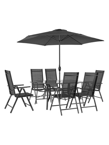 ЧЕРЕН ГРАДИНСКИ СЕТ СЕЛИН С МАСА, ЧАДЪР И 6 СГЪВАЕМИ СТОЛА