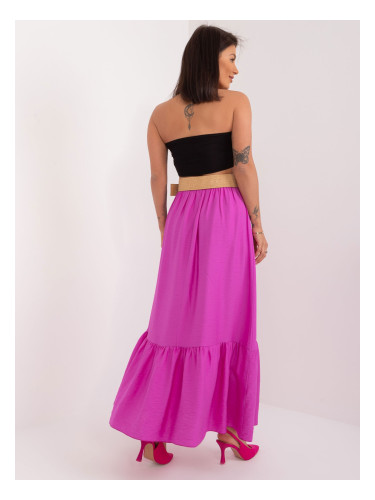 Purple long skirt with knitted belt and ruffle