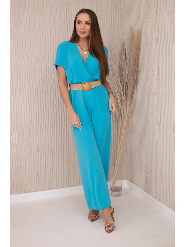Jumpsuit with decorative belt at the waist turquoise