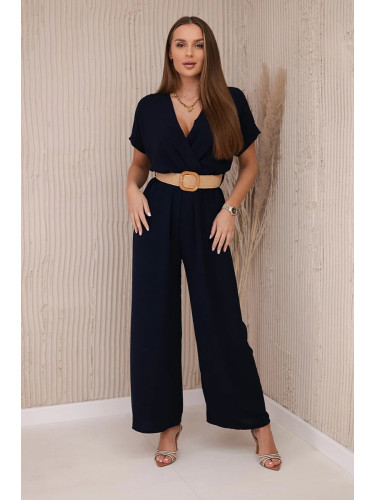 Jumpsuit with decorative belt at the waist navy