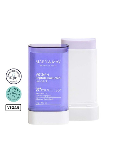 Слънцезащитен стик за лице с Пептиди SPF50 MARY & MAY Vegan Peptide Bakuchiol Sun Stick 18g