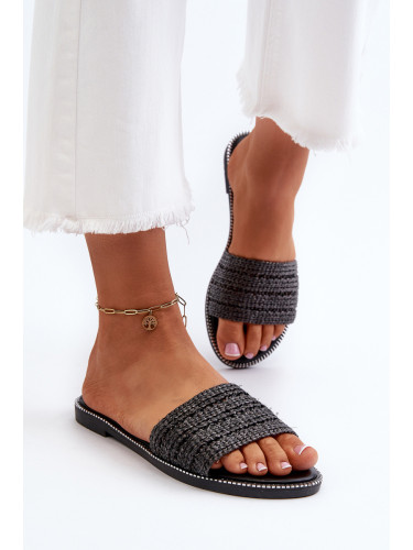 Boto Дамски сандали с плетена каишка на плосък ток Черни радианти