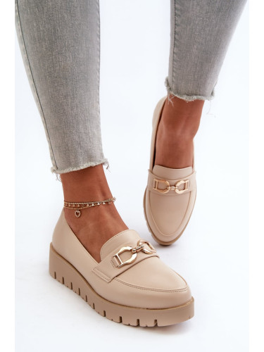 Women's platform loafers with embellishment, light beige Kaldina