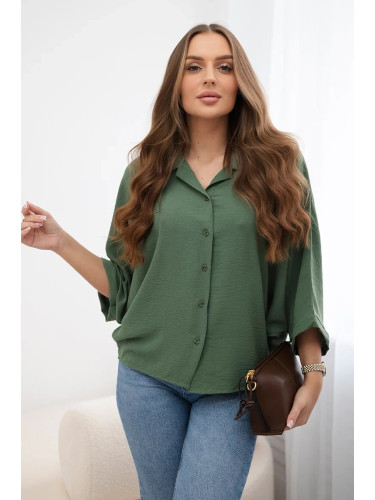 Oversized blouse with khaki button closure