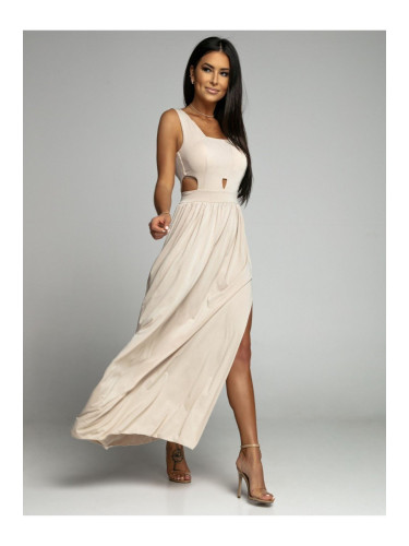 Maxi dress with cut-outs, beige
