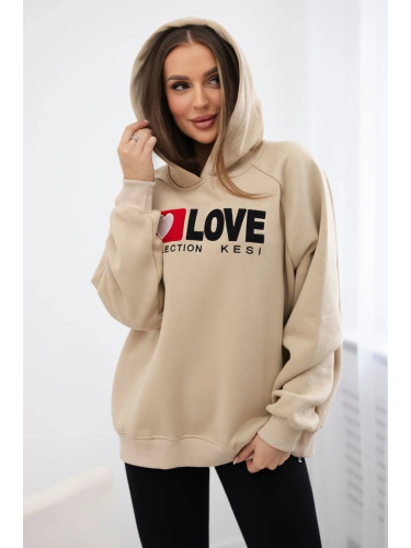 Cotton insulated hooded sweatshirt light beige