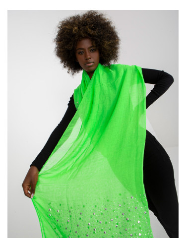 Fluo green scarf with application of rhinestones