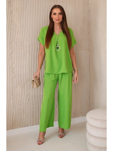 Set with necklace blouse + trousers light green