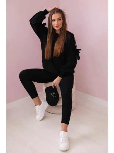 Set of sweatshirt with bow on the sleeves and leggings in black