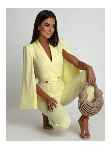 Yellow jumpsuit with slit sleeves